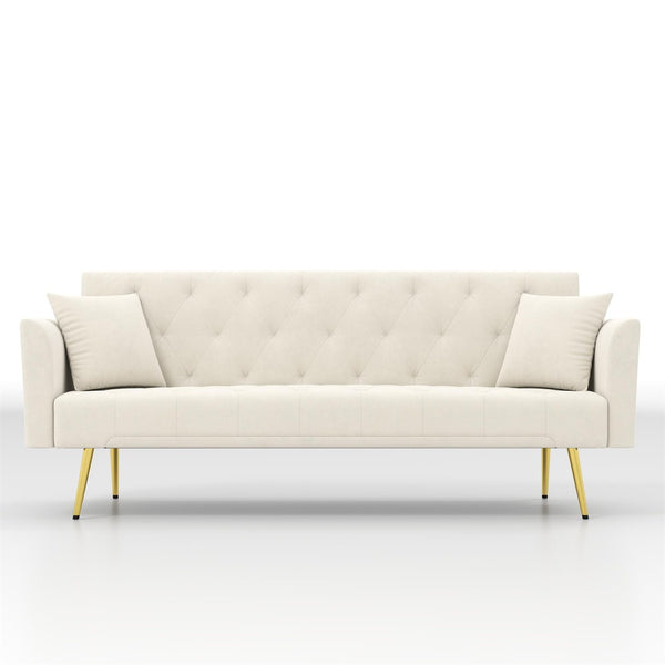 English Elm Modern Tufted Velvet Sleeper Sofa Retro Style Convertible Fold Flat for Compact Spaces Beige W2353P399441