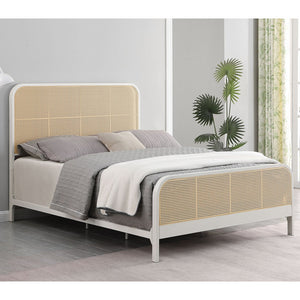 English Elm Randall White Coastal Open Cane Queen Bed with Metal Frame, Rounded Corners & Breezy Island Charm B062P378328