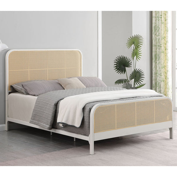 English Elm Randall White Coastal Open Cane Queen Bed with Metal Frame, Rounded Corners & Breezy Island Charm B062P378328