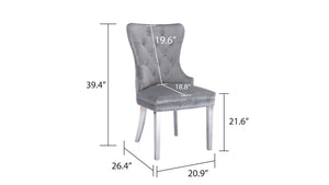 English Elm Simba Tufted Velvet Dining Chair Set (2) Light Gray with Quilted Back, Nailhead Trim & Lion Ring 808857961150