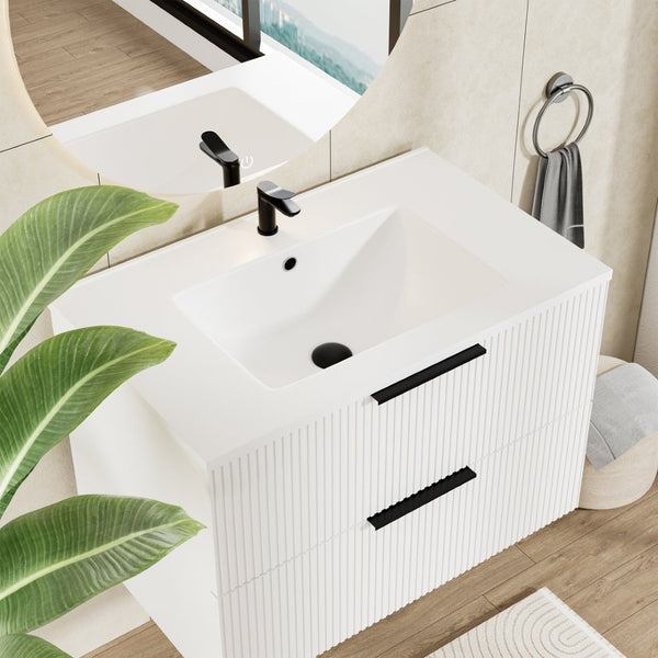 English Elm 075 Floating Wall Mounted Bathroom Vanity Cabinet with Soft Close Drawers Matte Finish White W3520P345979