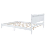 English Elm Queen Size Wood Platform Bed Frame, Retro Style Bed With Rectangular Headboard,No Need Box Spring,White