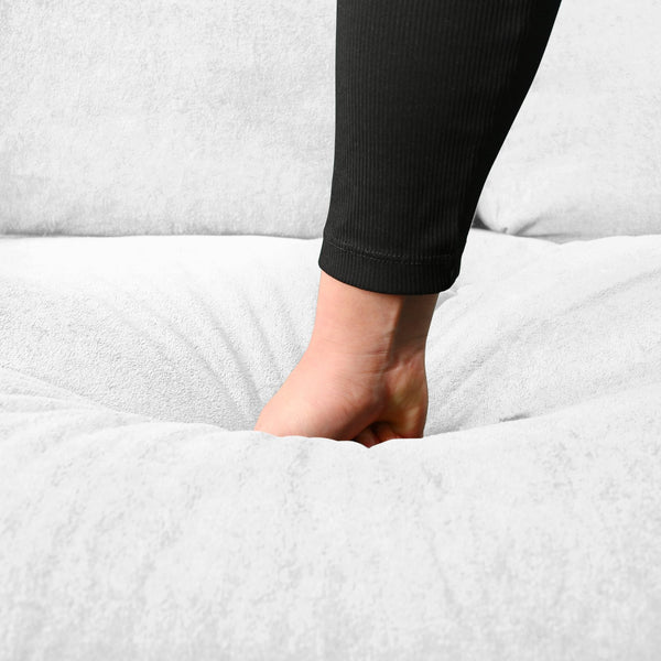 English Elm Convertible Pull Out Sofa Bed Queen Size with Steel Frame, Dual Armrests, Chenille Sleeper Couch with Storage and Casters White+Black W3163P269663