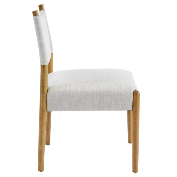 English Elm Mid-century Modern Linen Blend Dining Chairs Rubberwood Legs Sculptural Backrest Set of 2 Beige+Natural N768P442401N