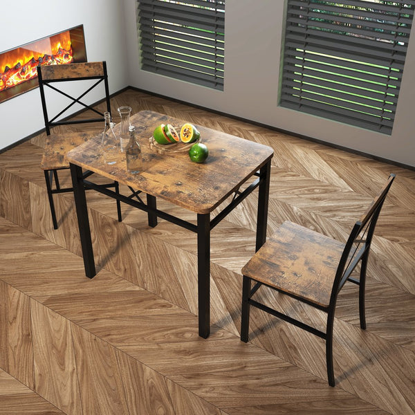 English Elm Dining Table Set For 2 - Rustic Brown Compact Dining Set With Stools For Small Spaces & Modern Decor W2129P388682