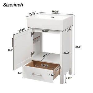 English Elm 20.28'' 20.28" Modern Bathroom Vanity with Ceramic Sink, Solid Wood Frame, Soft-Close Drawer & Cabinet - Space-Saving Design White N729P277755K