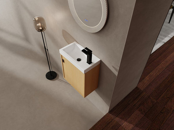 English Elm 18.5" Stylish Wall-Mounted Bathroom Vanity With Durable Resin Sink, Soft-Close Door, Space-Saving Design W1972P362138