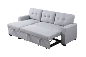 English Elm Tufted Linen Sectional Sleeper Sofa with Storage Ottoman and Reversible Chaise Gray B2730S00052