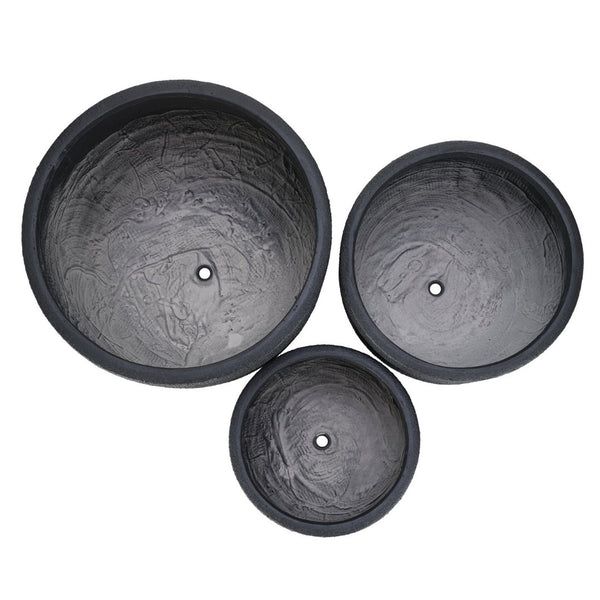English Elm U_style Mgo Round Planters Set of Three Crackle Stone Texture Patio Garden Pots N711P406670B