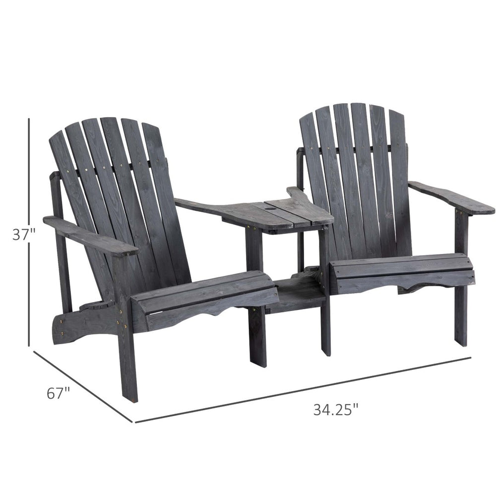 English Elm Chairs with Built-in Table Solid Fir Adirondack Outdoor Set for Deck or Patio T3971P389062