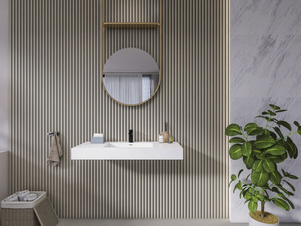 English Elm 47.2'' Wide Stone Resin Wall Mount Rectangular Basin Matte White Modern Bathroom Sink W1613P366783
