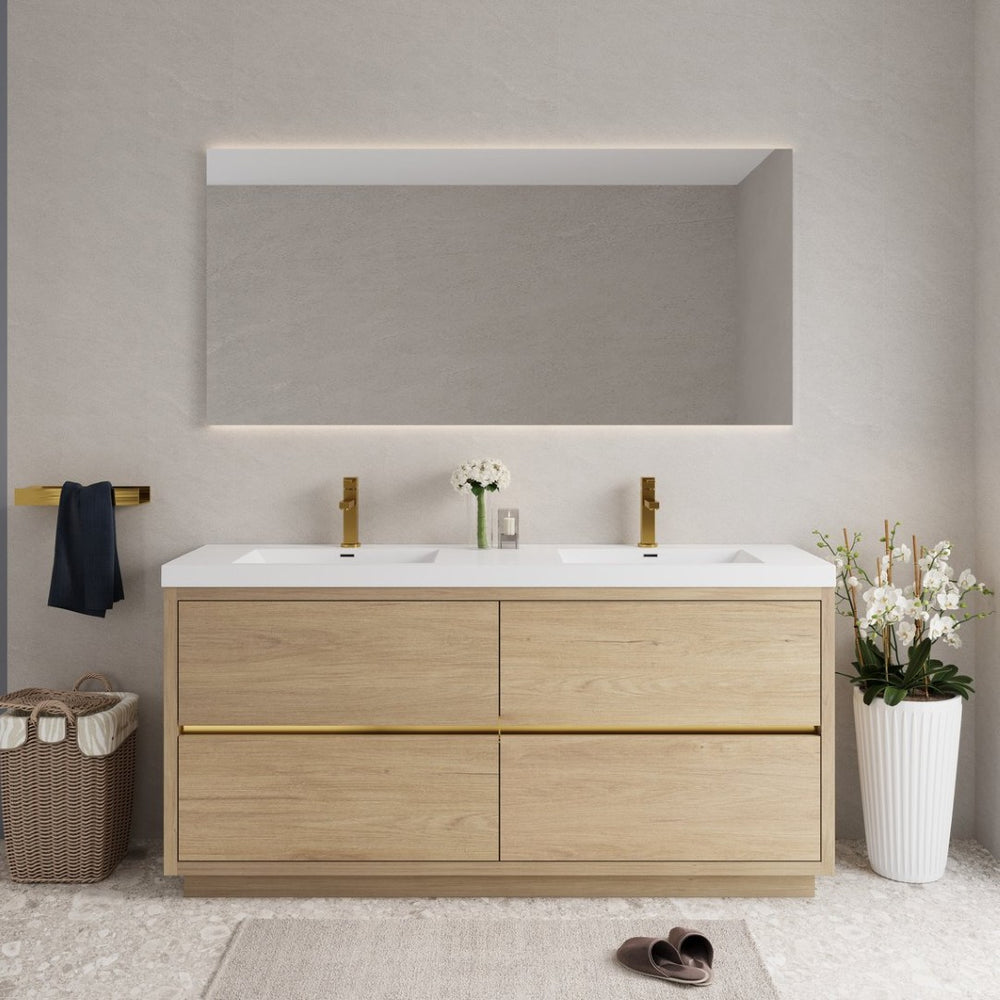 English Elm 72" Floating Double Sink Vanity Glossy White Stone Resin Top Soft Close Storage W1573P211193