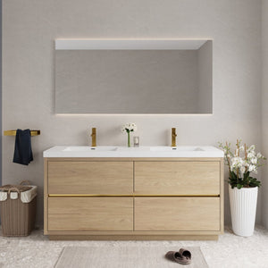 English Elm 72" Floating Double Sink Vanity Glossy White Stone Resin Top Soft Close Storage W1573P211193