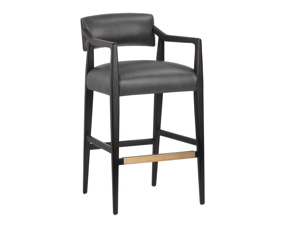 Sunpan Keagan Bar Stool - Mid-Century Design with Dark Brown Oak Frame and Artisan Leather Craftsmanship Brentwood Charcoal Leather