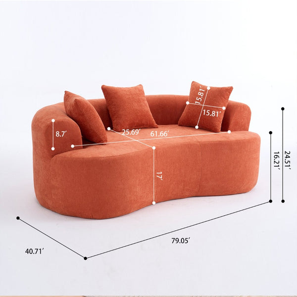English Elm Crescent-shaped Cloud Sofa Three Seat Low Profile Chenille Living Room Curved Couch Orange W2012P375738