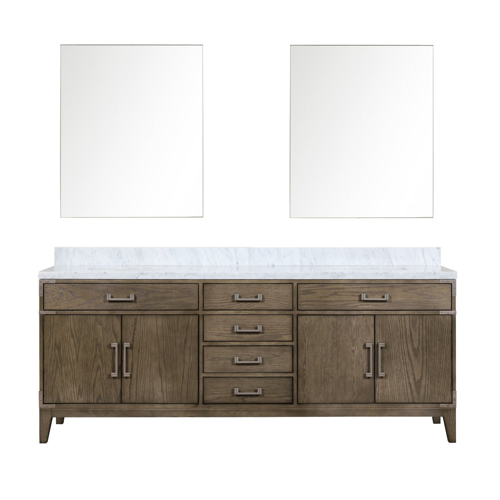 English Elm Grey Oak Double Bath Vanity Set With Carrara Marble Top, Soft-Close Hardware, And 36" Mirrors B2731S01628