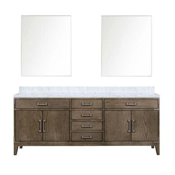 English Elm Grey Oak Double Bath Vanity Set With Carrara Marble Top, Soft-Close Hardware, And 36" Mirrors B2731S01628