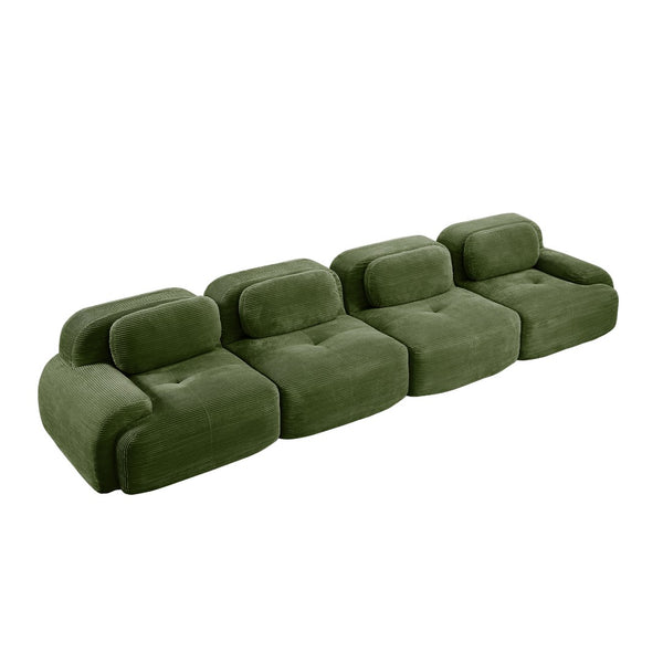 English Elm 4-seat Modular Corduroy Sectional Sofa Low Profile Ergonomic Living Room Seating Olive Green W714S01261