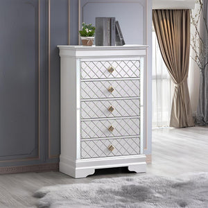 English Elm Verona Pearl White Chest with Dovetail Drawers, Metal Guides, Gold Crystal Handles, Ready-Assembled White 18 L x 33 W x 51 H B078P384068