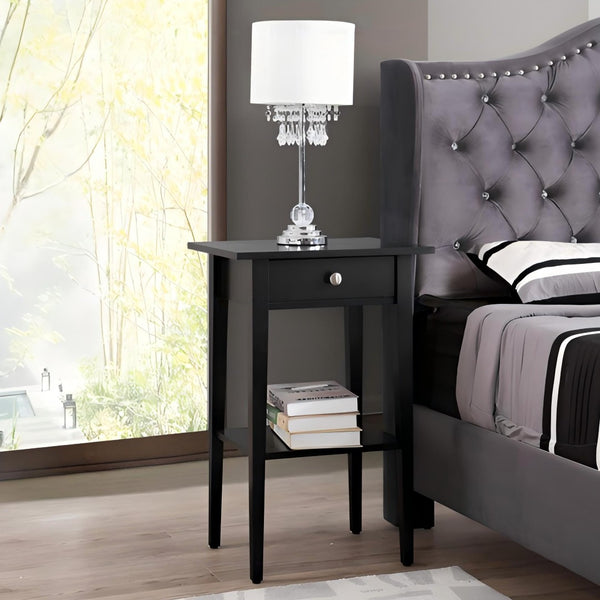English Elm Sleek Black Nightstand: Modern Elegance With Space-Saving Design, Convenient Storage & Easy Assembly B078112075-GIGA