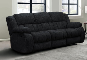 English Elm STONIC Ebony Reclining Sofa with Channel Back Fabric, Manual Recline, Modern Black Comfort Design B201P216011