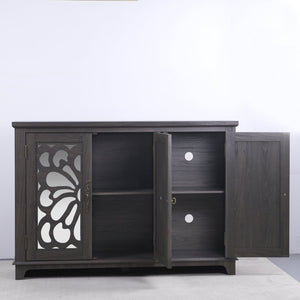 English Elm 49.33" Mirrored Lattice Buffet Cabinet with Adjustable Shelves Vintage Wood Grain Sideboard Dark Brown W2899P372741