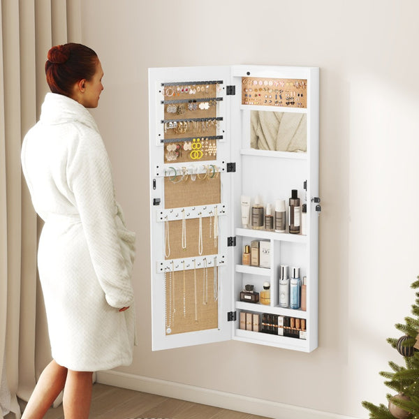 English Elm Solid Wood Wall Mounted Jewelry Armoire with Led Lighting and Full Length Mirror W2640P454224