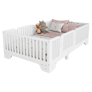 English Elm Twin Montessori Floor Bed with Safety Rails Hinged Door and Plywood Slats for Kids White W2593P381112