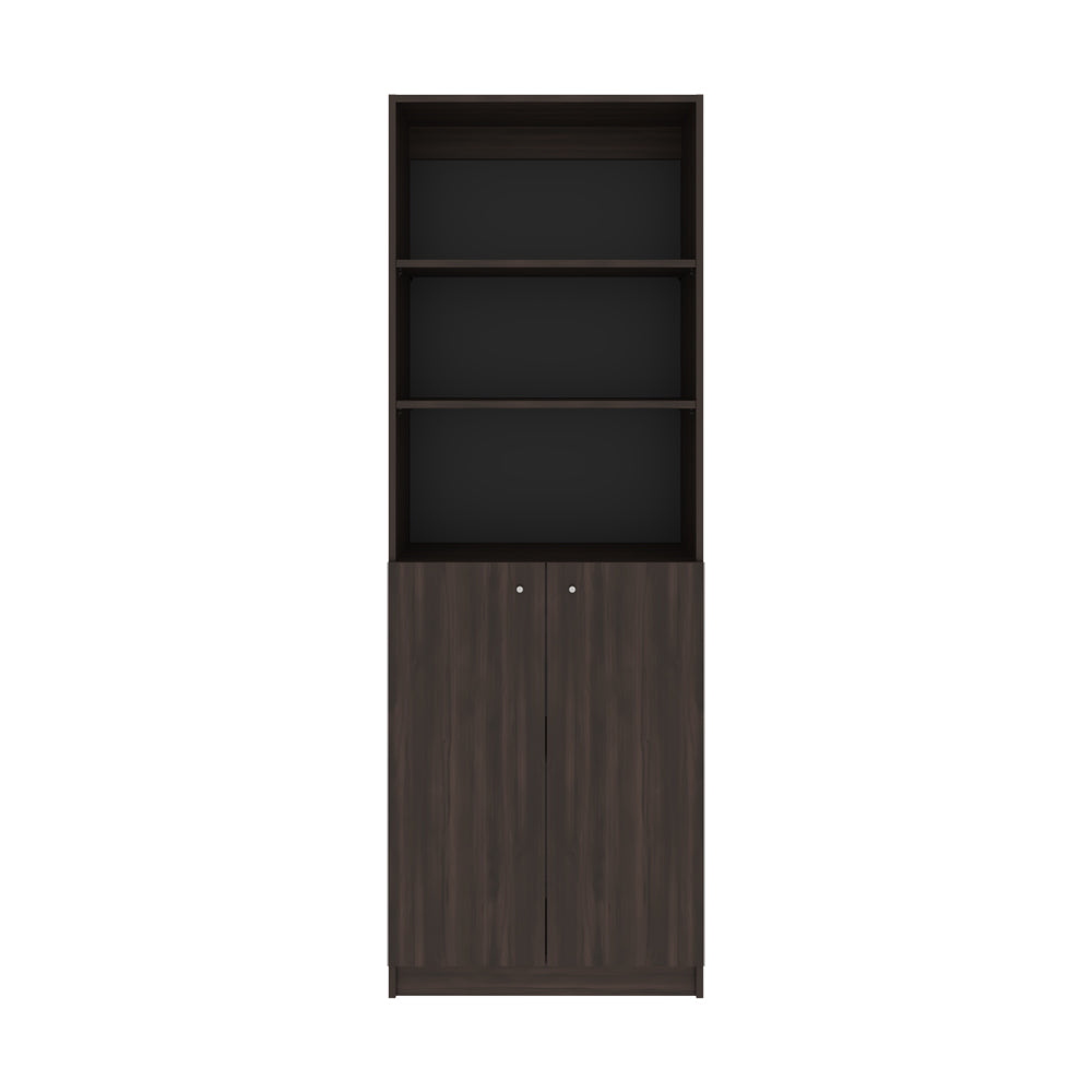 English Elm Bookcase Dual-Door Benzoni In Stained Walnut - Modern & Compact Storage Solution For Any Space B092P386506