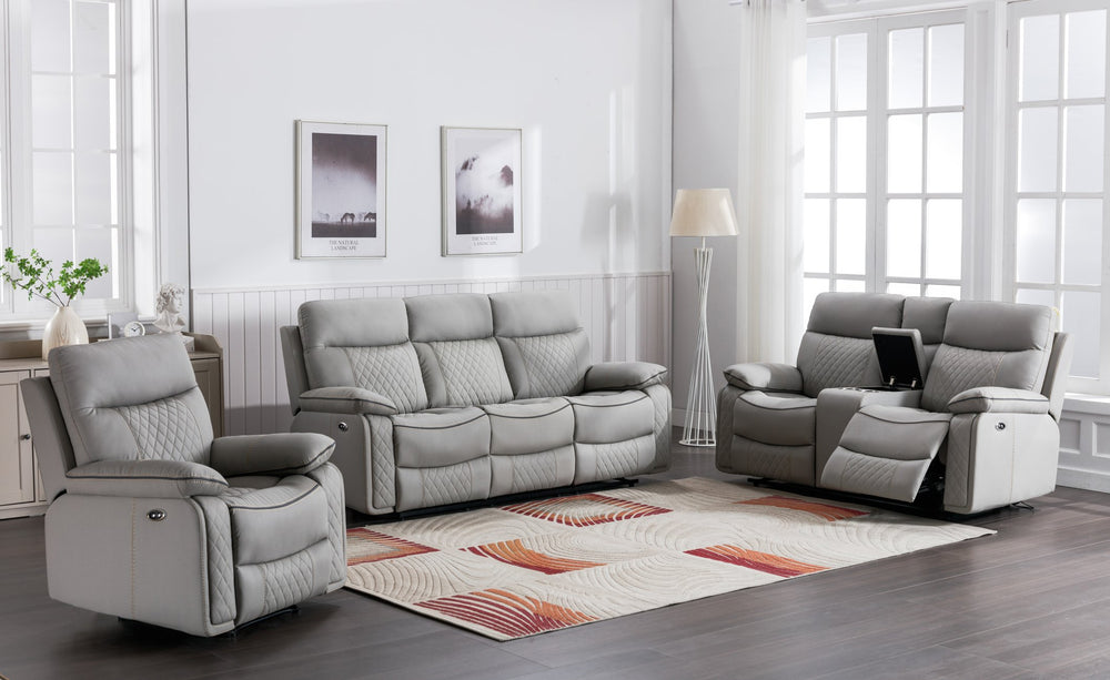 English Elm CHAIR, Grey Faux Leather Recliner with Manual Recline, High-Resilience Foam, Spill-Resistant Durable Upholstery B205P247840