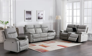 English Elm LOVESEAT, Gray Faux Leather Recliner with Manual Recline, High-Resilience Foam, Modern Design B205P247839