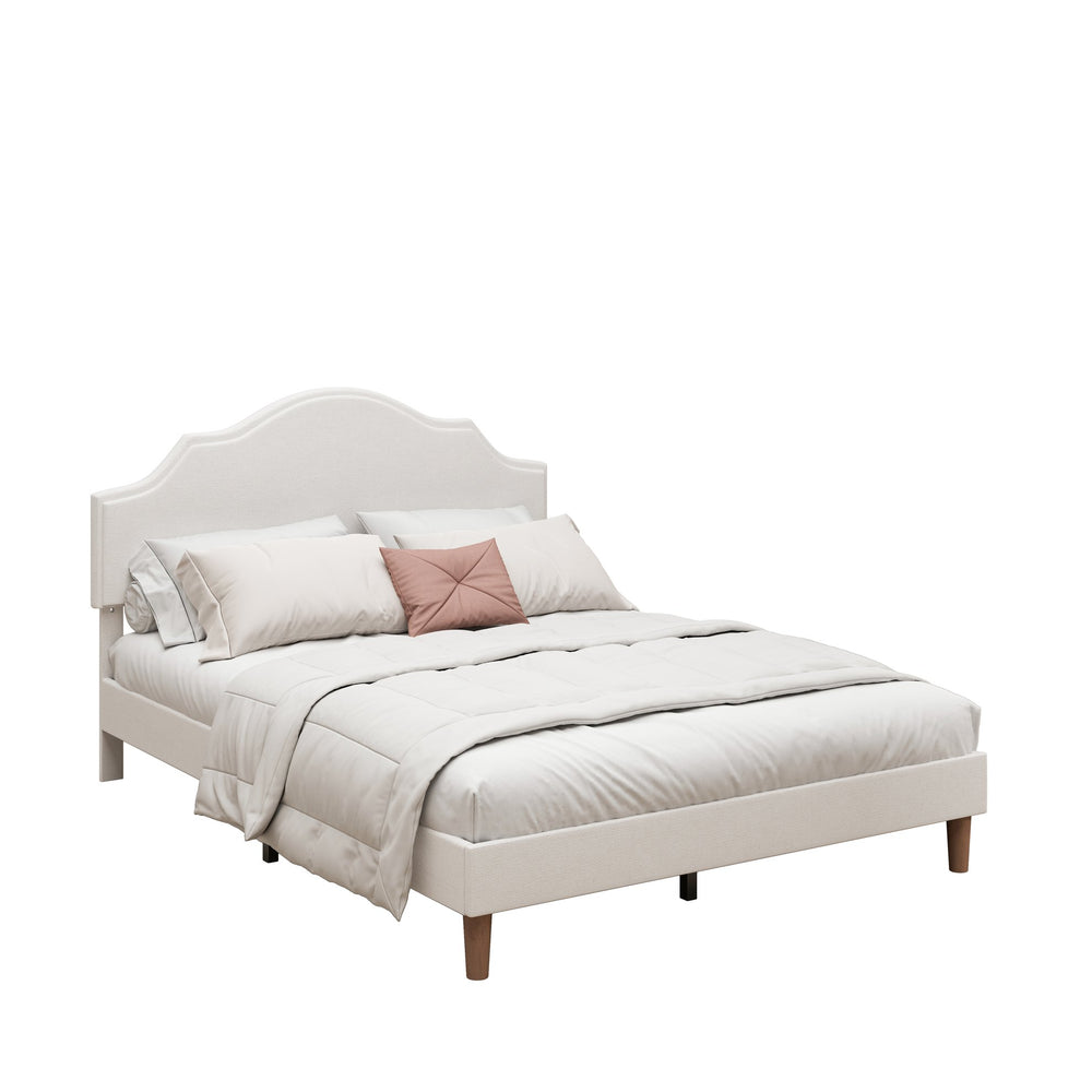 English Elm Queen Upholstered Platform Bed Frame with Adjustable Headboard 32.9"-37", Linen, White, 1000lb Capacity W1716P371756