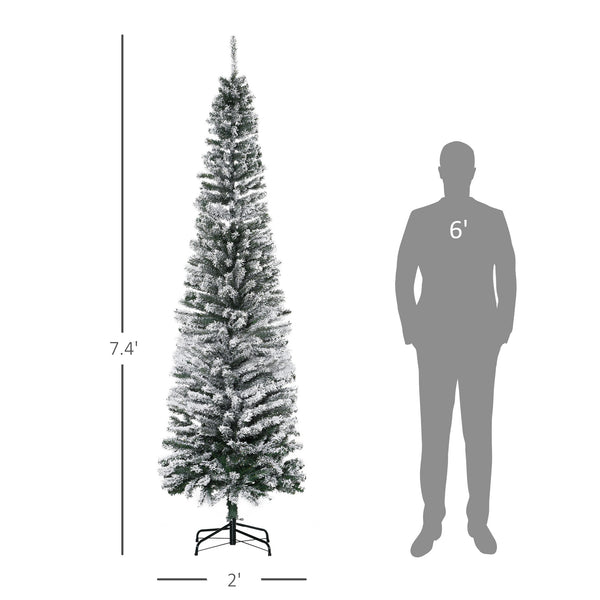 English Elm Homcom 7.5' Snow-Flocked Slim Artificial Christmas Tree - Realistic Branches, Easy Setup & Storage! W2225P249660