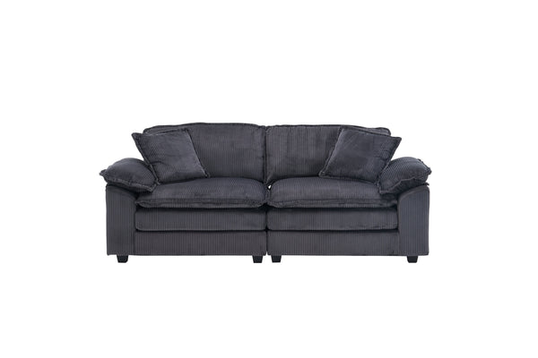 English Elm Corduroy Plush 2-Seat Sofa with 2 Back Cushions, Toss Pillows & Ottomans — Deep Seat Comfort Grey W2363S00064