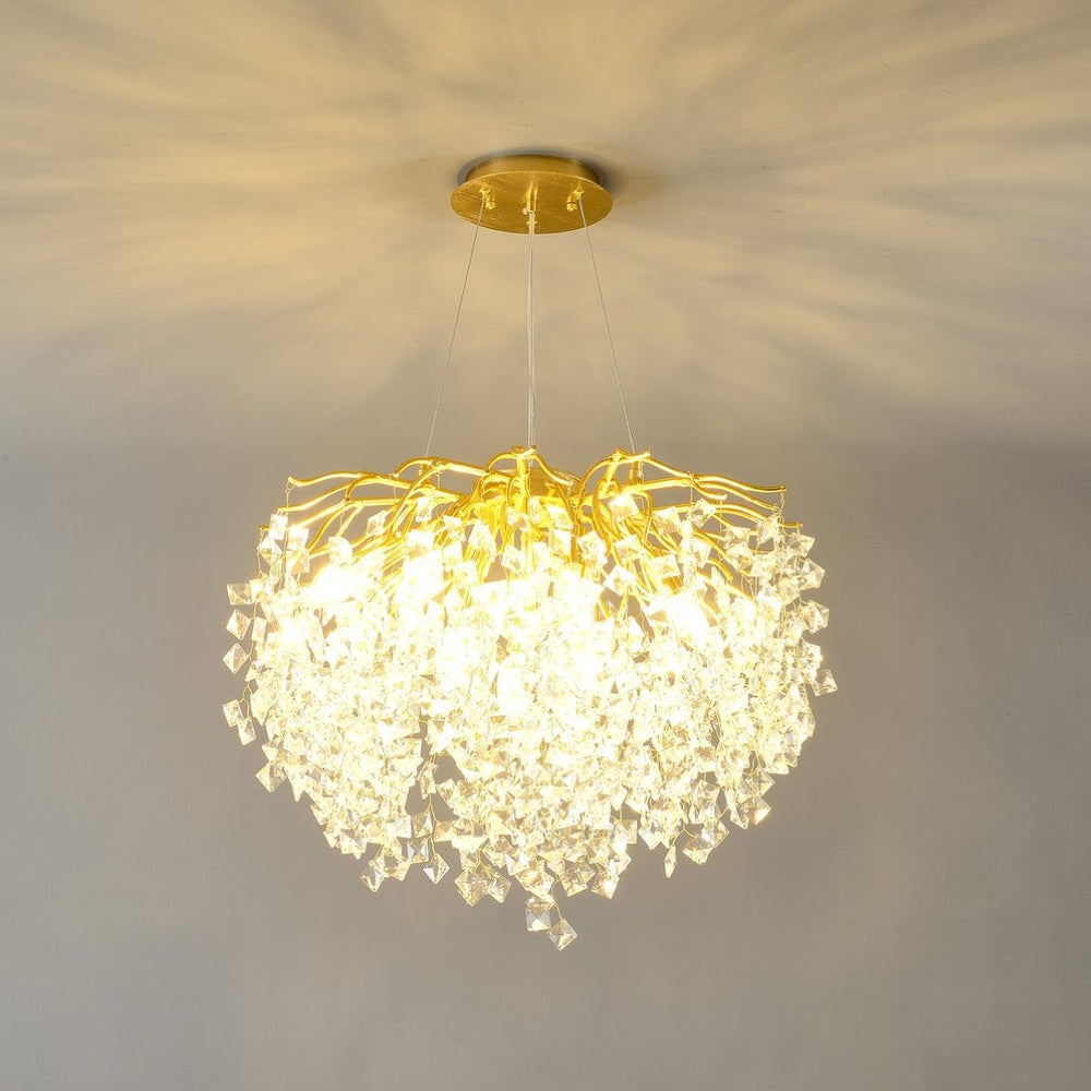 English Elm Modern Gold Branch Chandelier with Crystal Pendants for Dining and Living Rooms W5008P391089
