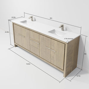 English Elm Rustic Acacia Double Bath Vanity 80" W With Cultured Marble Top & Gun Metal Faucet Set For Charm B2731P259561-GIGA