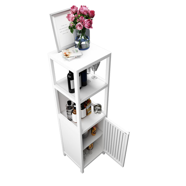 English Elm A 52ft White Linen Tower Bamboo Storage Cabinet — Slim Tall Freestanding Organizer for Small Spaces W2207P242507