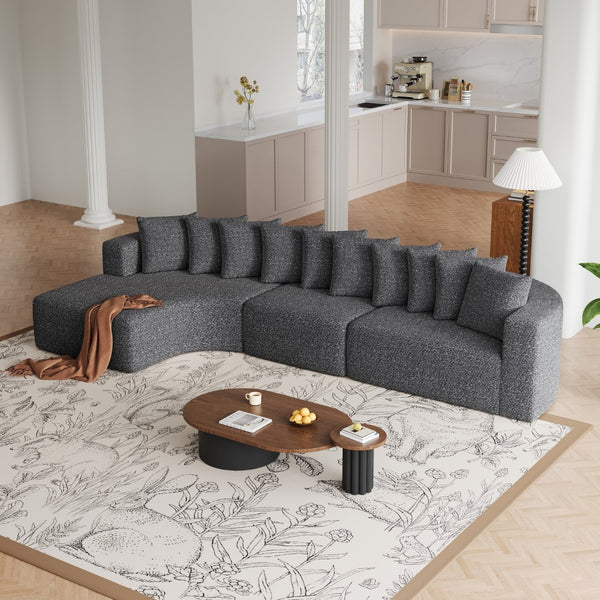 English Elm 131.1-inch Chenille Cloud Curved Sectional with Chaise and Ten Plush Throw Pillows W3505S00014
