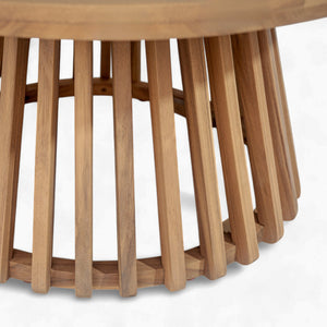 English Elm Christopher Knight Home® - Acacia Round Patio Coffee Table in Light Teak — 31.5” Durable Acacia Wood, Stylish Striped Base outdoor N770P234486T