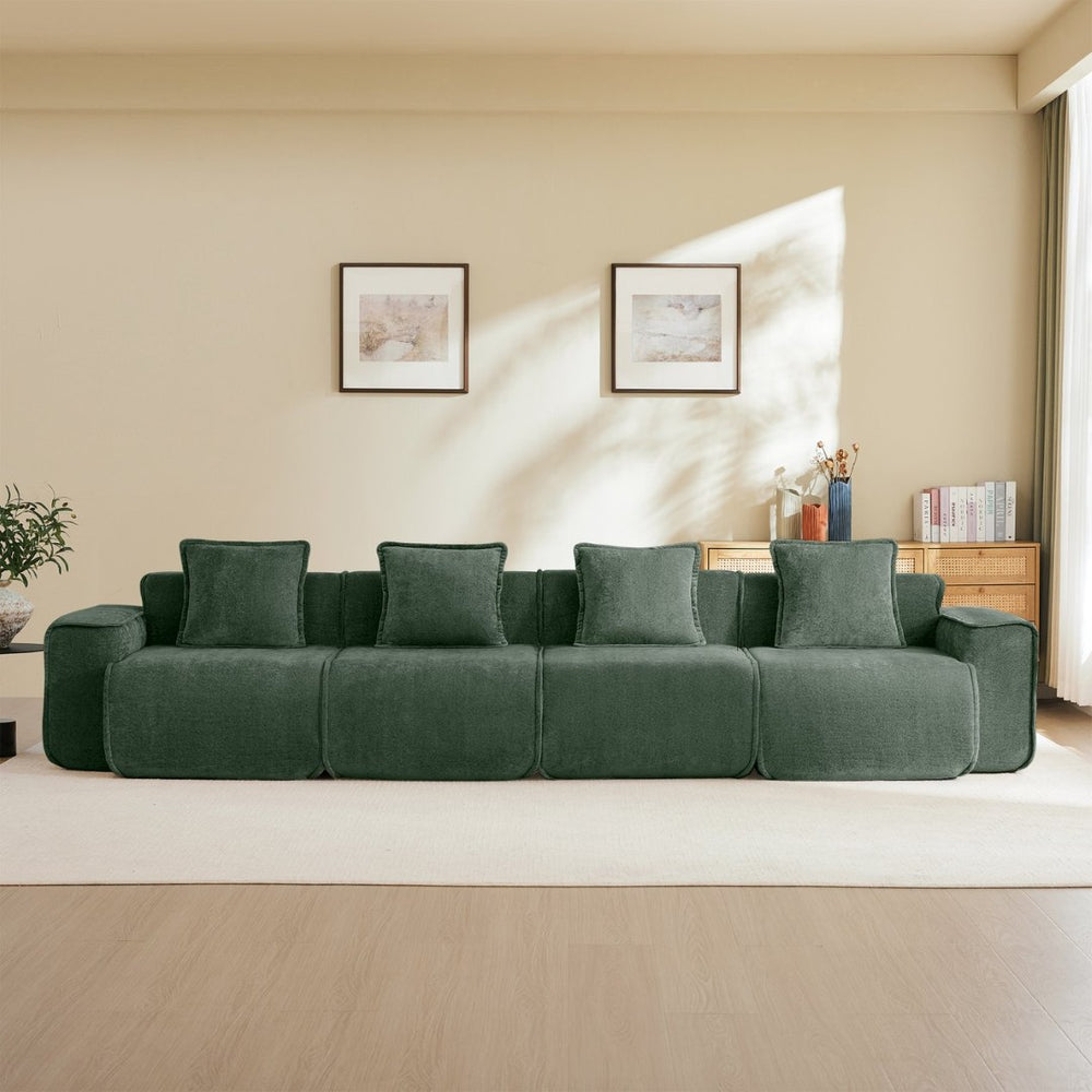 English Elm Streamlined Velvet Modular Sofa Four Seat Deep Cloud Foam French Piping Living Room Green W3041S00368
