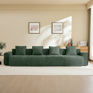 English Elm Streamlined Velvet Modular Sofa Four Seat Deep Cloud Foam French Piping Living Room Green W3041S00368