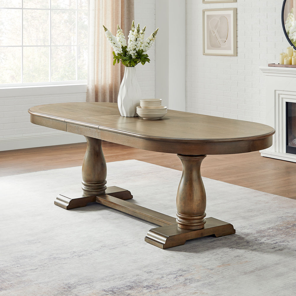 English Elm 94.06 Extendable Wooden Dining Table for 6-8, Mid-Century MDF Top Rubberwood Legs, Curved Expandable Elegance W2582P205311