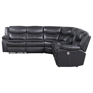 English Elm Salerno Power Reclining Sectional with Channel Tufting and Wall Hugger Leatherette Design B062S01769