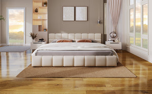 English Elm Elegant Chenille King Bed Geometric Checkerboard Headboard Plush Upholstered Bedroom N769P339029K