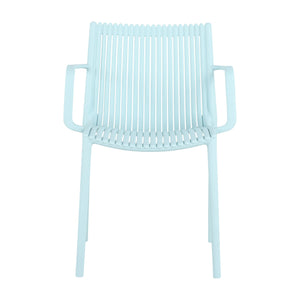 English Elm 4pcs Modern Stackable Plastic Armchair with Ergonomic Slatted Back, UV-Resistant PP, 300lb Capacity, No-Assembly Light Blue W3450P323324
