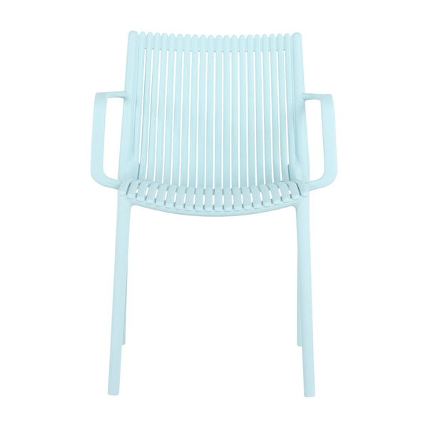 English Elm 4pcs Modern Stackable Plastic Armchair with Ergonomic Slatted Back, UV-Resistant PP, 300lb Capacity, No-Assembly Light Blue W3450P323324