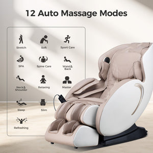 English Elm Bosscare Full Body Shiatsu Recliner with Sl Track 3d Rollers and App Control Beige+Gold W730P162476