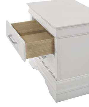 English Elm 1pc Modern Glam Two-Drawer Nightstand 21.65"x15.75"x23.7" Solid Wood White with Crystal Accents B011P304434