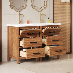 English Elm 48'' Bathroom Vanity with Sink 48.8'' Modern Freestanding 6-Drawer Ceramic Basin Cabinet for Baths Natural Wood N710SS00008P