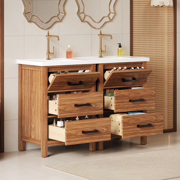 English Elm 48'' Bathroom Vanity with Sink 48.8'' Modern Freestanding 6-Drawer Ceramic Basin Cabinet for Baths Natural Wood N710SS00008P